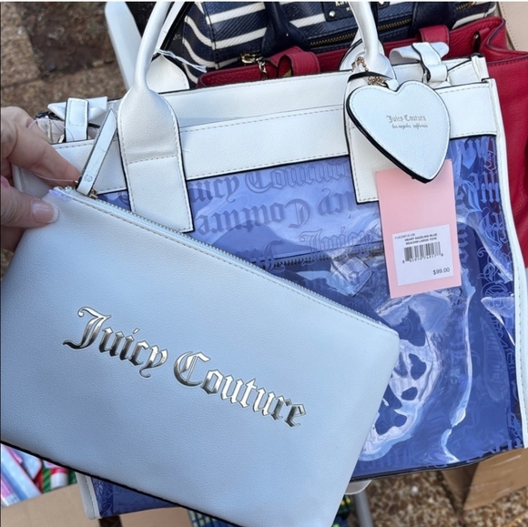 Juicy Couture White and Blue Tote Bag With Matching Cosmetic Bag - Picture 7 of 8